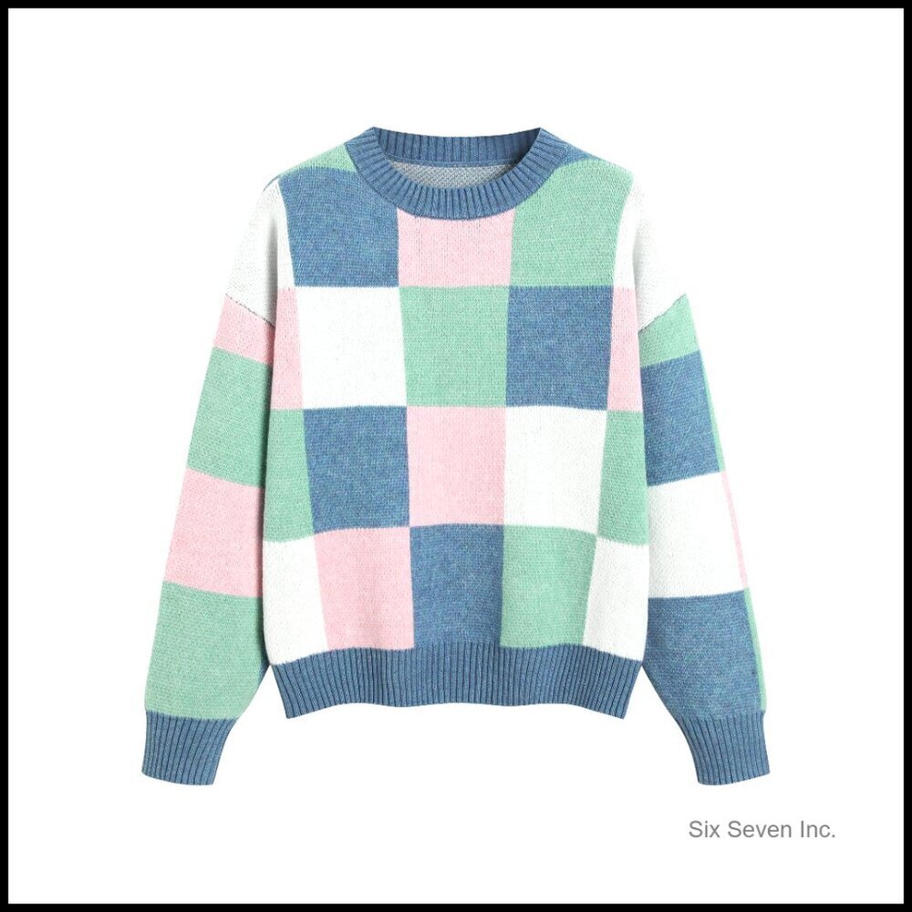 Oversized Knit Pullover Sweater Crew Neck Long Sleeve Printed Cute Fall Tops